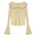 thumbnail image 4 of ZHOGXU Lightweight Knit Cardigan For Women Lace Trim Turndown Collar Button Front Sweater Jacket Fancy,Outdoor Shopping,Light Yellow,M, 4 of 4