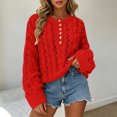 thumbnail image 2 of CAIXIA Fall Sweaters For Women Solid Button Detail Short Long Sleeve Pullover Tops Basic Clothes Loose Shirts Daily Work Outfits Fall Winter Clothes,Red, 2 of 5