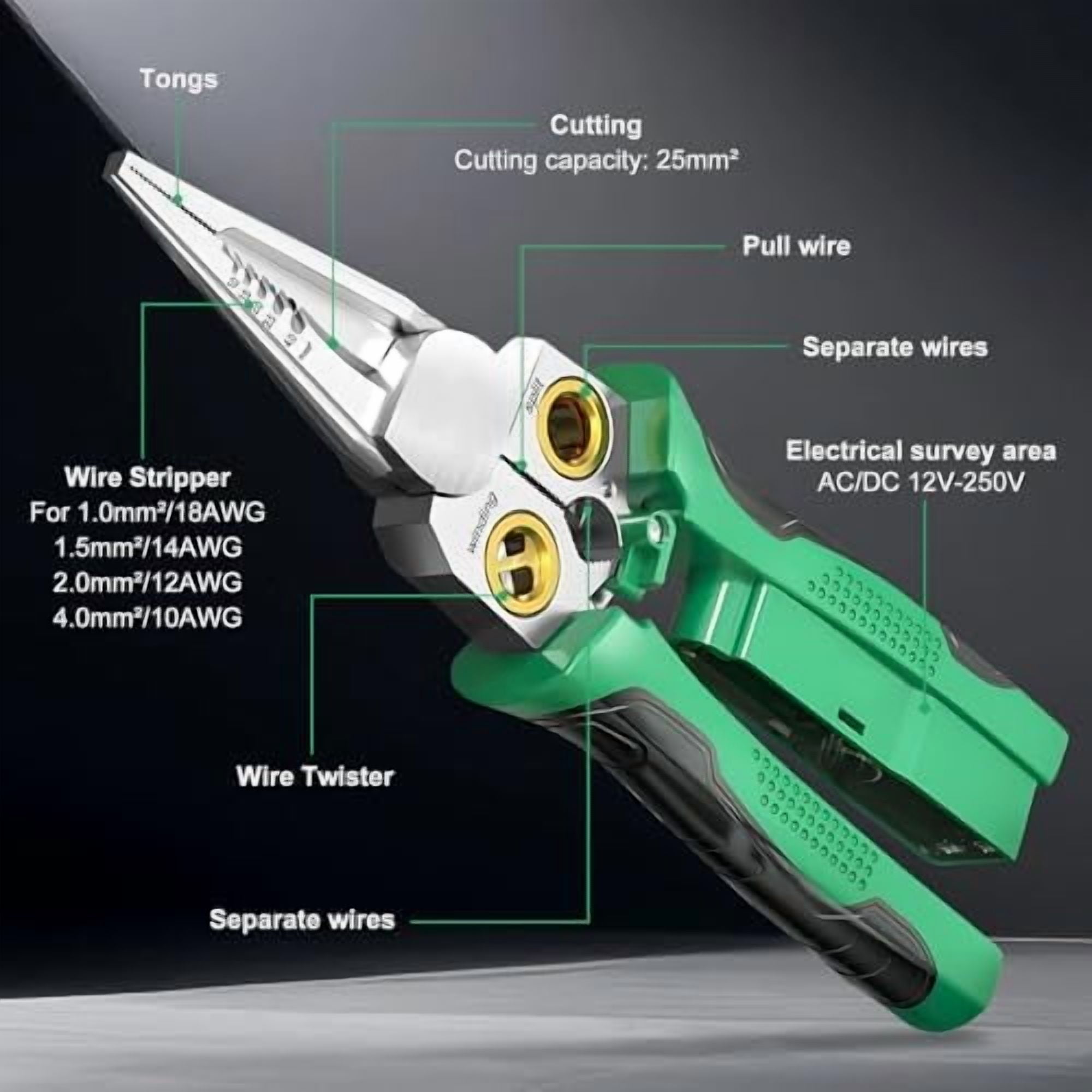 8 in 1 Wire Stripping Pliers with Voltage Tester, Multi-function Wire Stripper Electrician's Pliers, Electric Wire Stripping Tool, Electrician Repair Tool (Green)$$Tools & Hardware Other