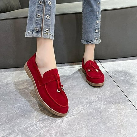 Hinvhai Loafers for Women Clearance Fashion Casual Women s Comfortable Lightweight Loafers Non Slip Dressy office Work Flat Shoes Red 6.5(38)