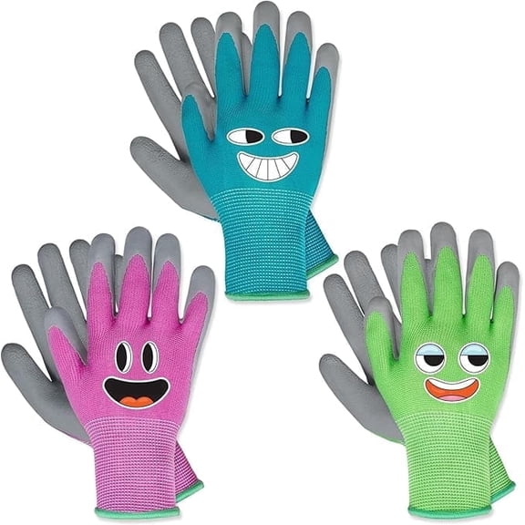 KDK 3 Pairs Kids Gardening Gloves for Age 3-5, Toddler Rubber Coated Garden Gloves, Kids Work Gloves, for Children, Boys and Girls