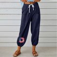 thumbnail image 2 of SnZhen Linen Pants Women Women's Fashion Casual Solid Color Printed Pants Comfortable And Breathable High Waist Drawstring Pocket Pants, 2 of 6