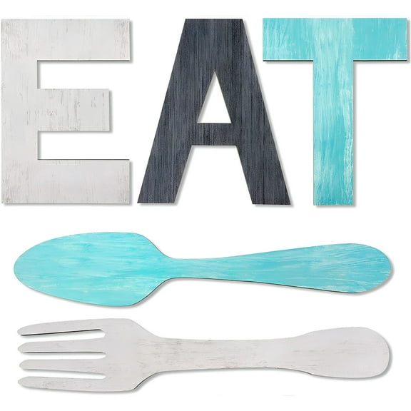 LAMIRO EAT Sign for Kitchen Decor,Rustic Fork and Spoon Wall Art Decorative Wooden Sign