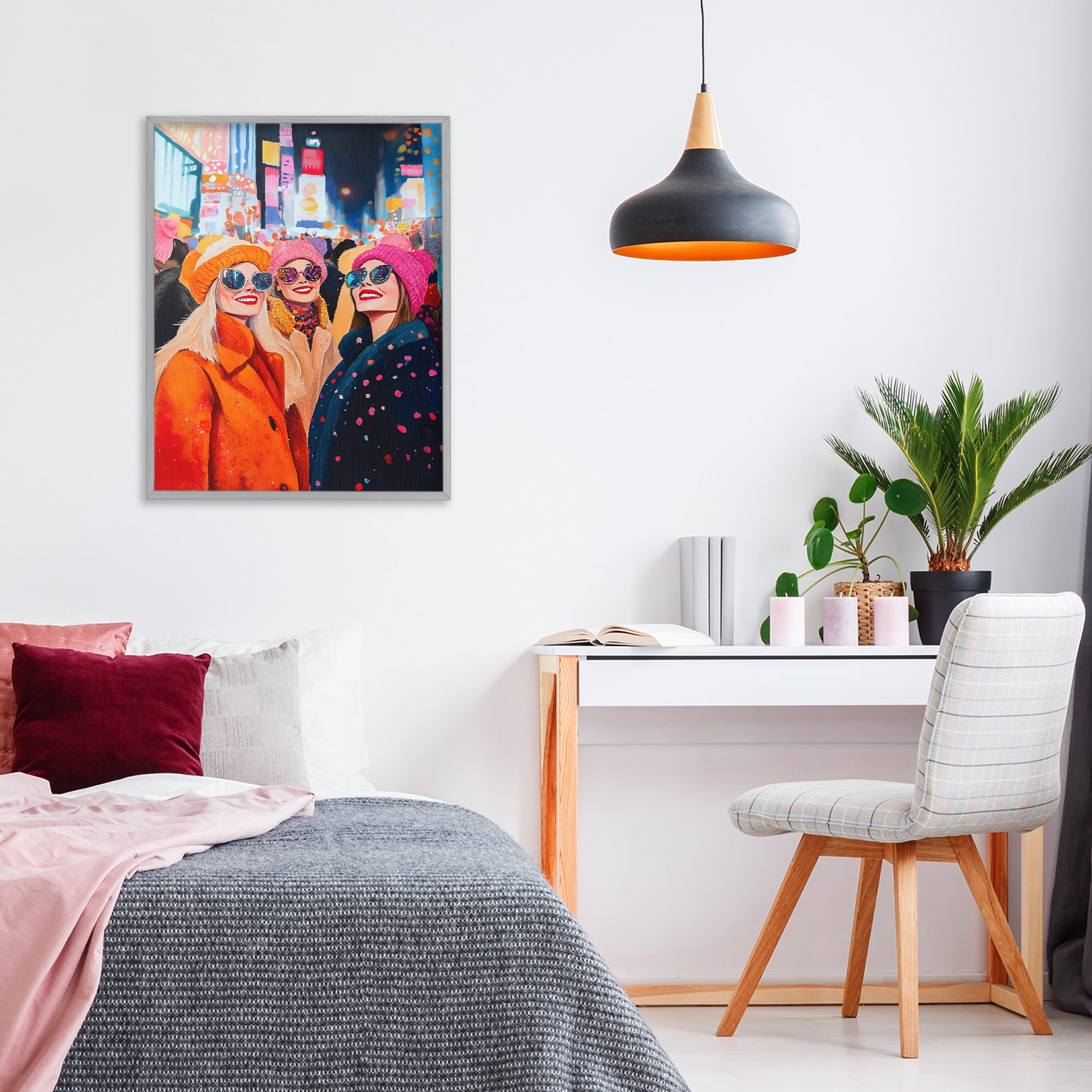 Stupell Industries New Year's Girls in City Gray Framed Giclee Art, design by LSR Design Studio