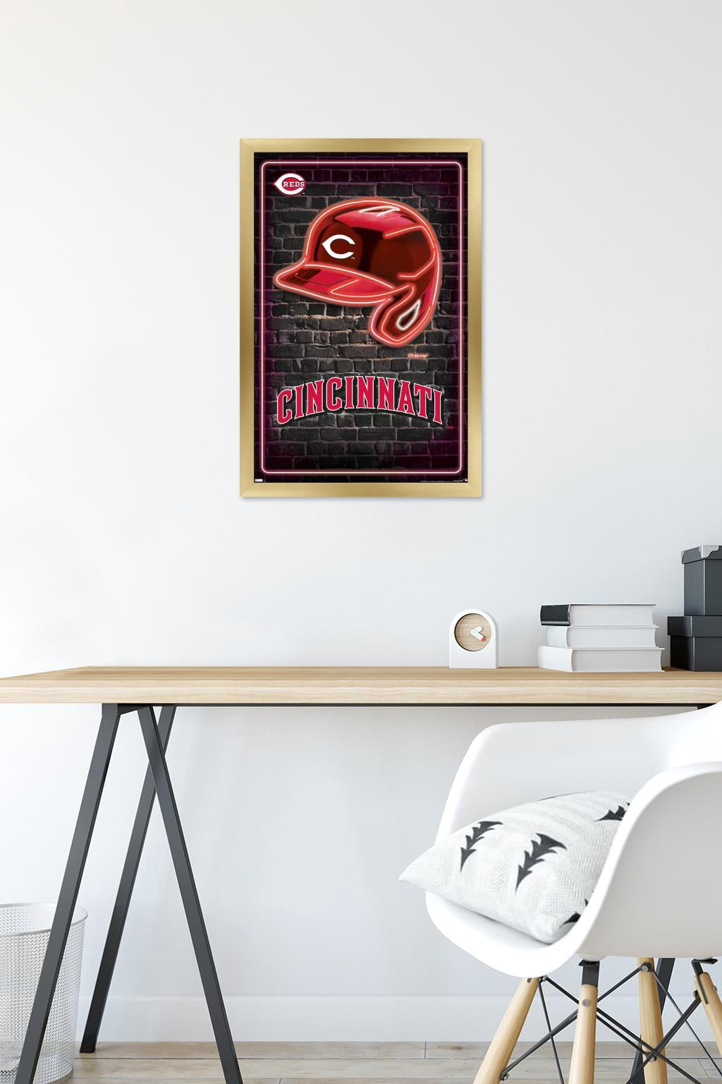 MLB Cincinnati Reds - Neon Helmet 23 Wall Poster, 14.725" x 22.375" Framed