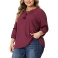 thumbnail image 4 of Unique Bargains Women's Plus Size Tie Neck Tassel Self Flutter Sleeve Blouses Tops 2X Burgundy, 4 of 6