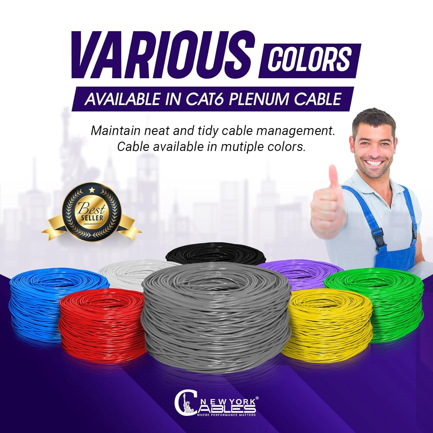 NewYork Cables Cat6 Plenum CCA 1000ft Bulk Ethernet Network LAN Cable UTP 4Pairs 550MHz 23AWG Grey