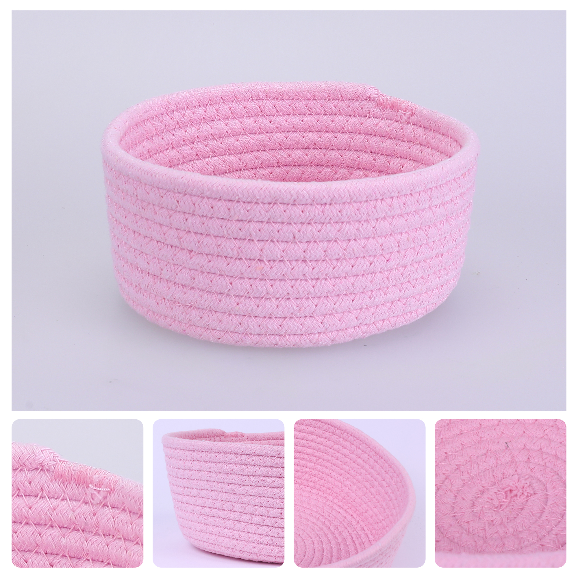 Unique Bargains Round Woven Storage Basket Small Storage Bin for Home Decor Pink S