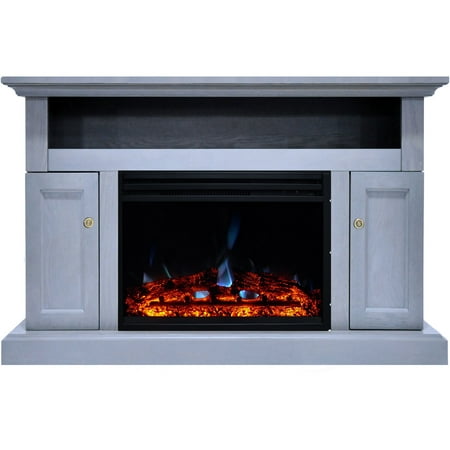 

Hanover Kingsford Electric Fireplace Heater with Deep Log Display Multi-color Flames and 47-In. Entertainment Stand in Slate Blue