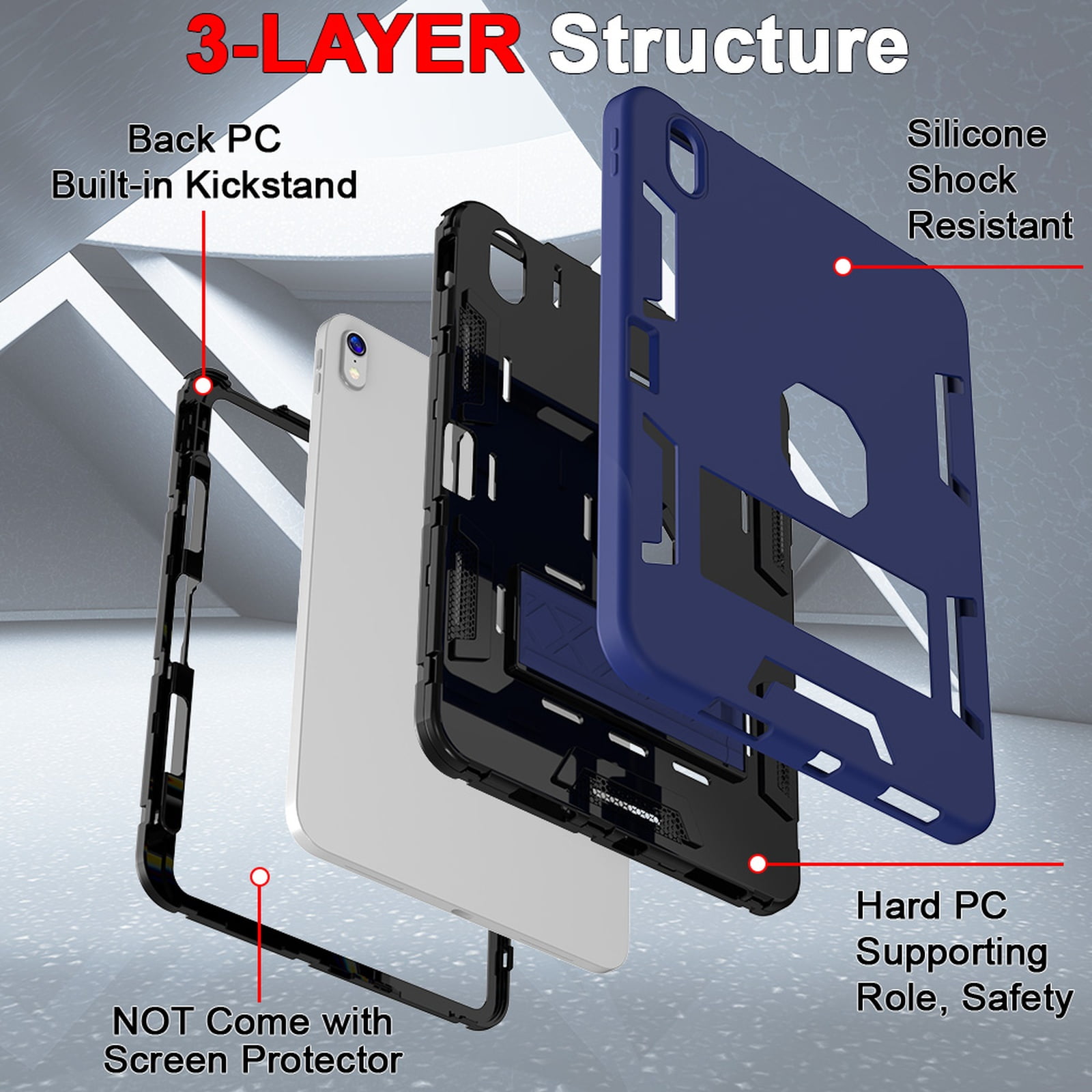 Allytechgroup Rugged Case for Apple iPad A16 11th Generation 11" 2025/ iPad 10th Gen 10.9" 2022, Hybrid TPU PC Bumper Heavy Duty Shockproof Anti-Scratch Protective Cover with Pencil Holder,Navyblue