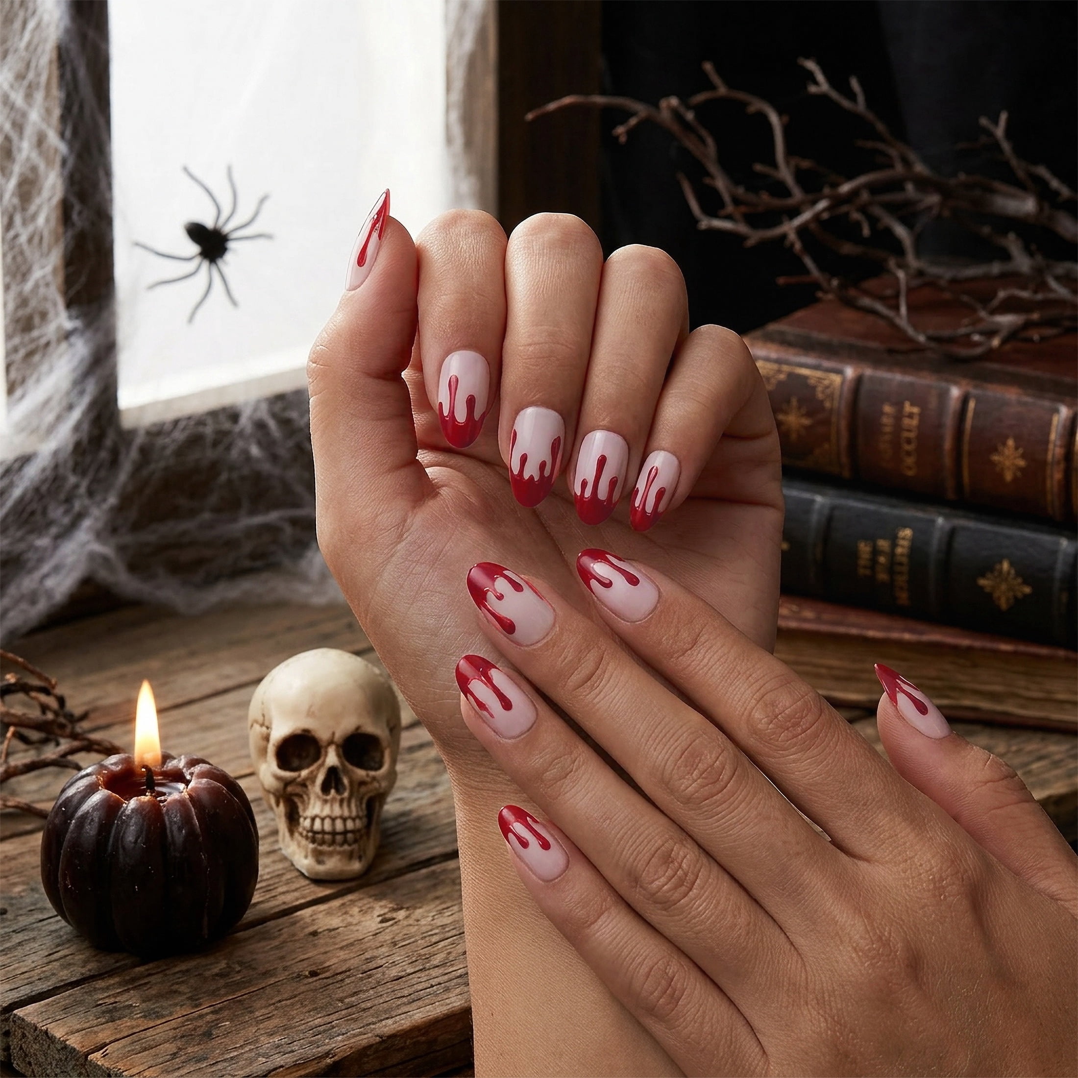 Expressions 24-Pack Self Adhesive Halloween Press-On Nails - Red Blood Drips