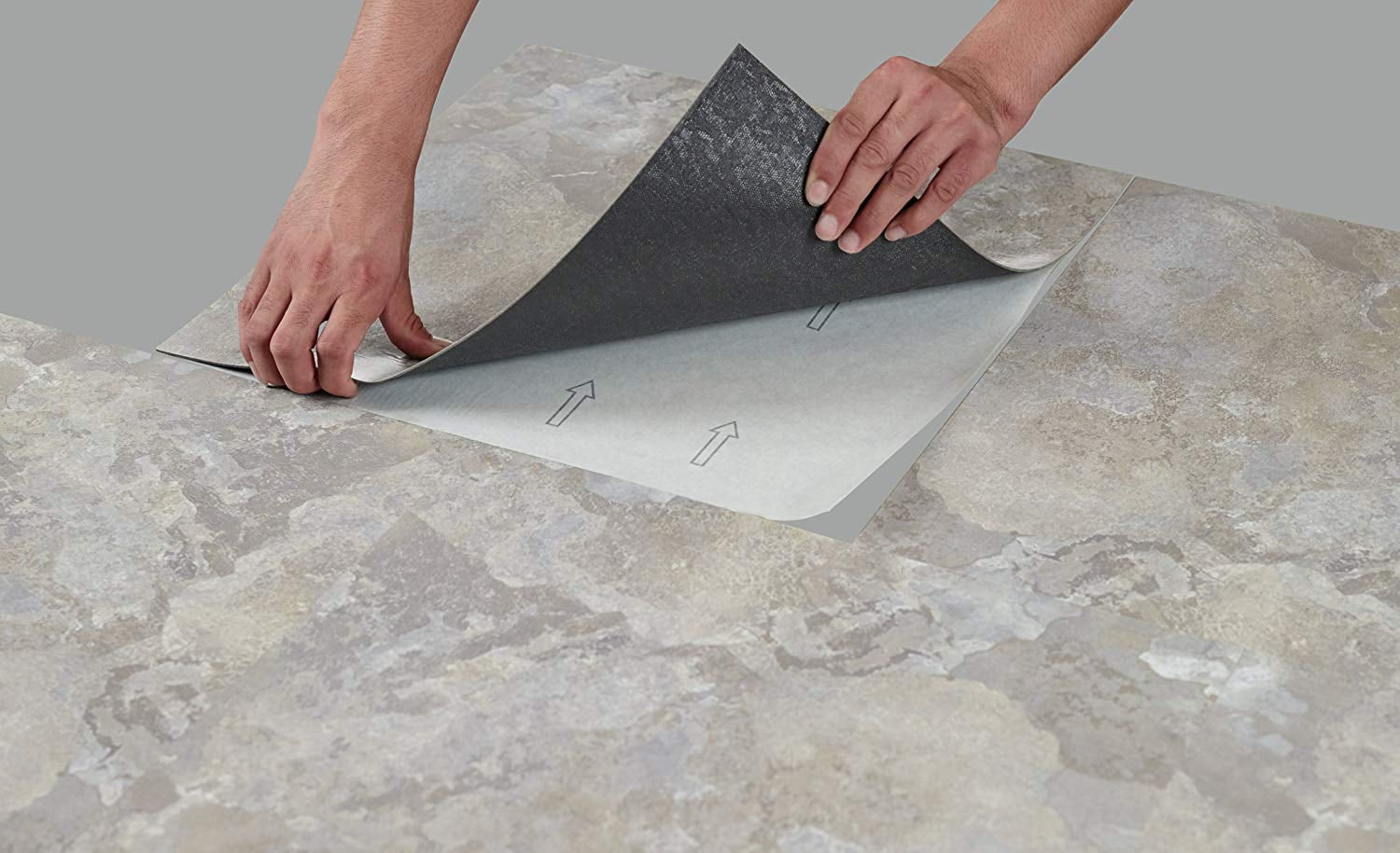 PowerSellerUSA Majestic 2mm 18"x18" Vinyl Tile, Light Gray Slate 1-Pack (10 Tiles) Self-Adhesive Peel & Stick Flooring, Waterproof Stone-Look for Kitchen Bathroom Basement