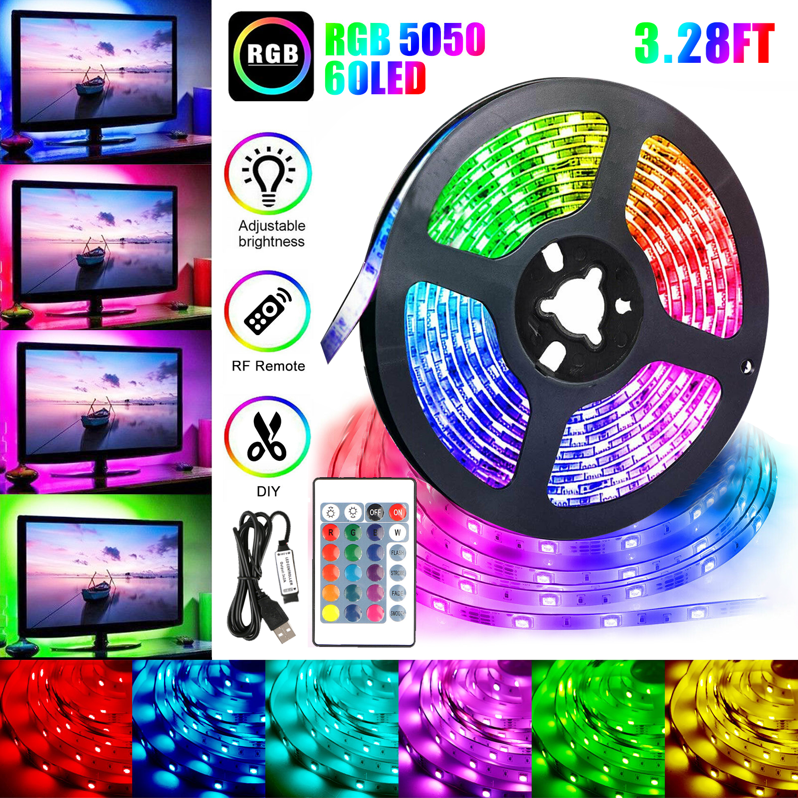 Cadrim LED USB Strip TV Background Monitor Lighting Home Theater Under Cabinet Shelf Lighting Strip for TV Computer Desktop Laptop Tablet PC Auto Background