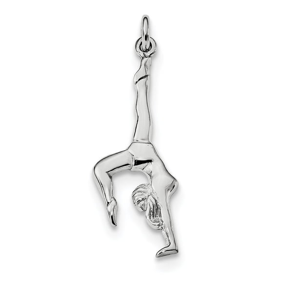 11.05mm Sterling Silver Rhodium-plated Polished Gymnast Pendant - 1.3 Grams