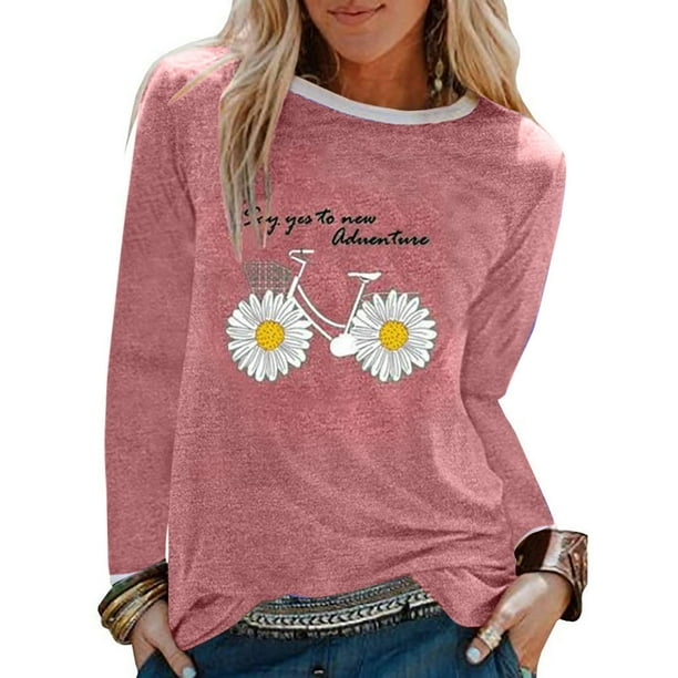 Pntutb moda mujer Daisy impresión manga larga camiseta Casual túnica blusa tops Pntutb Pntutb-3740