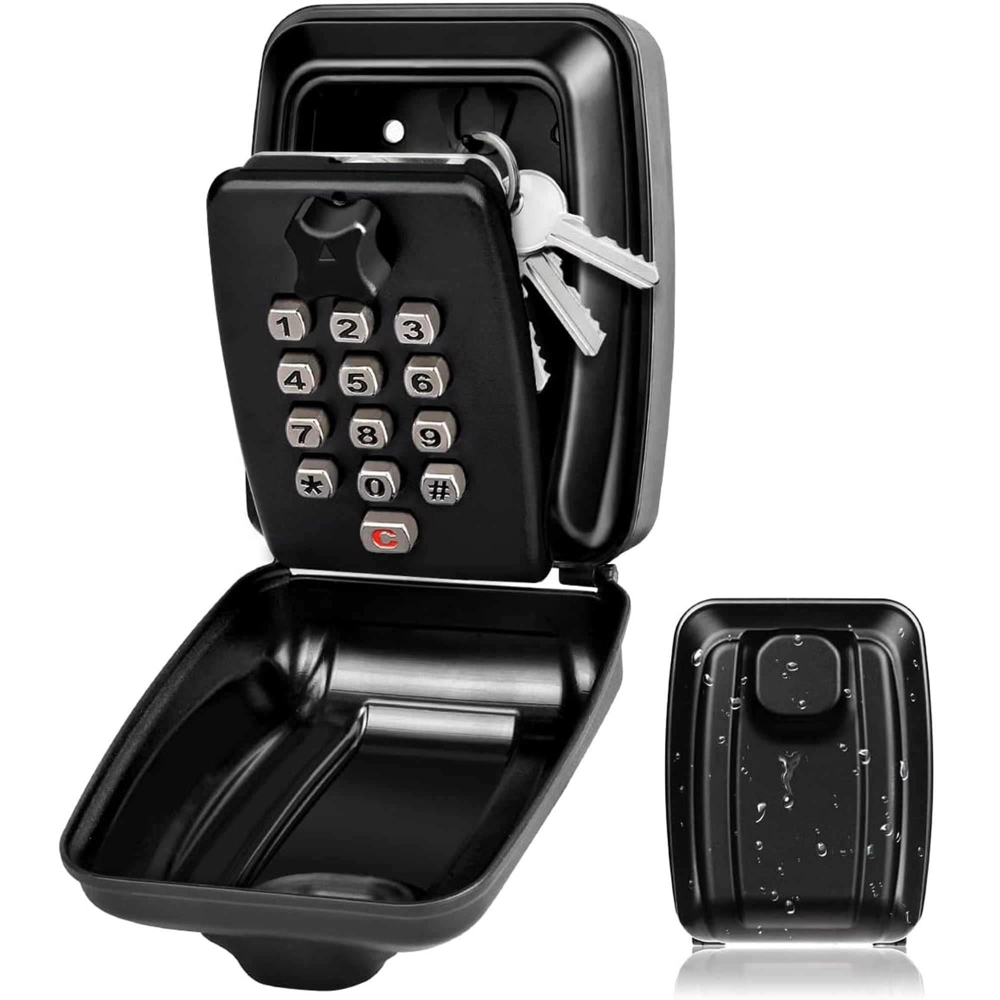 Key Lock Box for Outside, Waterproof Wall Mount Key Lock Box for House Key, 12-Digit Combination Resettable Large Capacity Security Lockbox for Home, Garage, Office,Black
