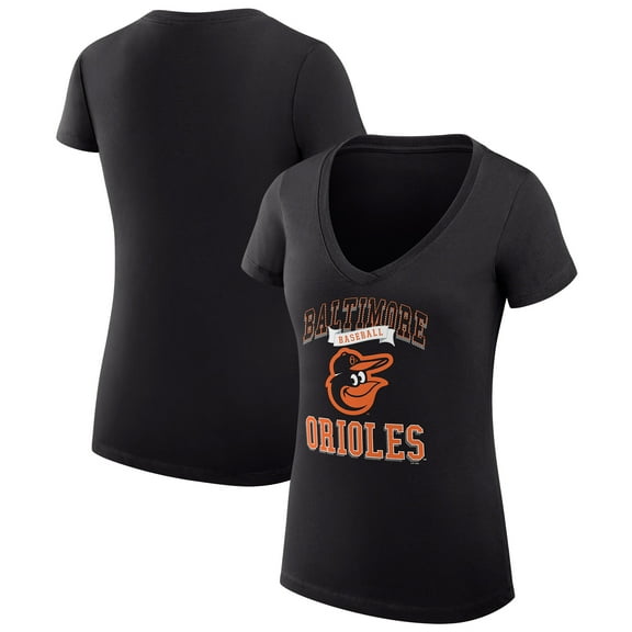 Women's G-III 4Her by Carl Banks Black Baltimore Orioles Super-Slim Fit Lightweight Team Logo Graphic V-Neck T-Shirt