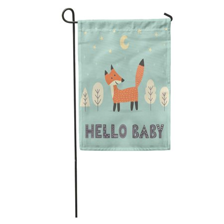 SIDONKU Green Baby Cute Fox Text Hello Forest Wild Adorable Garden Flag Decorative Flag House Banner 12x18 inch