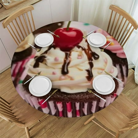 

Sheronv Cupcakes Round Table Cover Stain Resistant 100% Polyester Waterproof for Indoor Outdoor Kitchen Dining Wedding Parties Picnic Farmhouse 31 -35