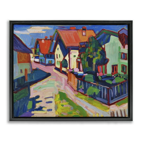 Stupell Industries Kandinsky Murnau Landscape Scenic & Cityscapes Painting Black Floater Framed Canvas Art Print Wall Art, 21 x 17