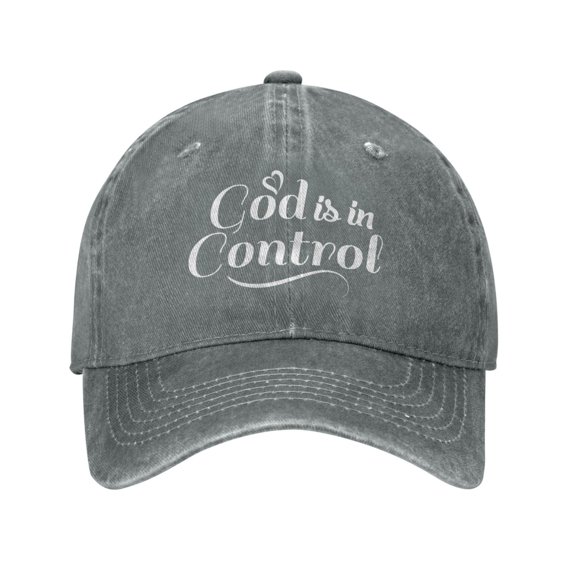 God Is In Control Baseball Cap Vintage Soft Washed Denim,Golf Dad Hat Adjustable Trucker Hats for Men Women Unisex Adult,Gray