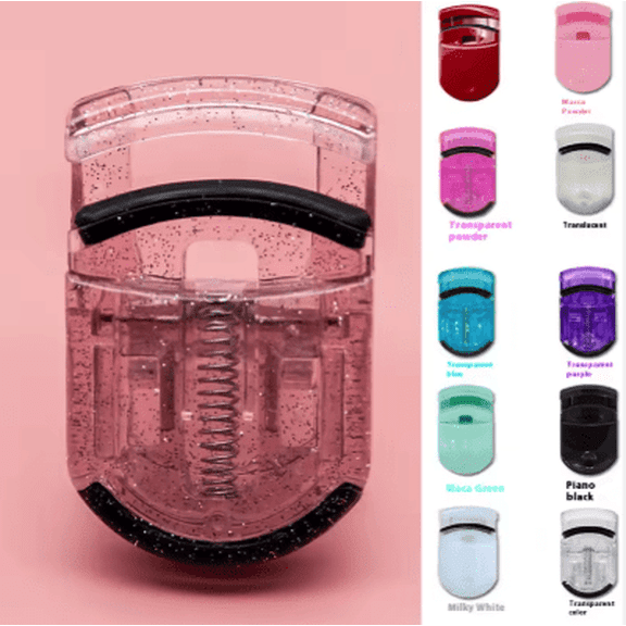 Eyelash Curler, Portable Mini Compact Spring-Assisted, Transparent Powder, Pink