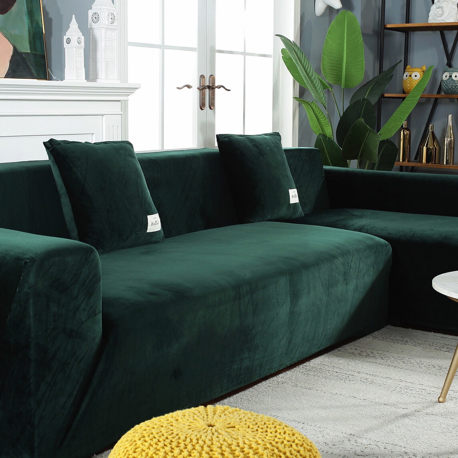 SHANNA Thick Velvet L Shape Sofa Covers, Non-Slip Sectional Couch Cover Protector Plush Sofa Slipcovers with 2pcs pillowcase for Living Room