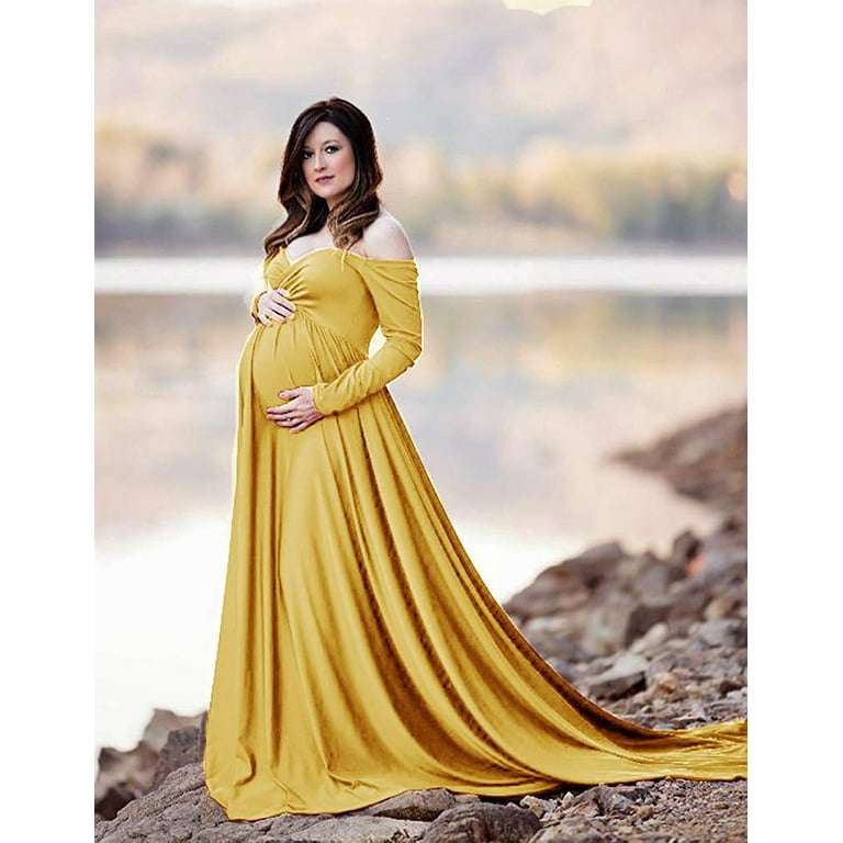 Ketyyh-chn99 Womens Maternity Dresses Long Sleeve Maternity Dress Clothes  Ruched Pregnancy Dress Yellow,M 