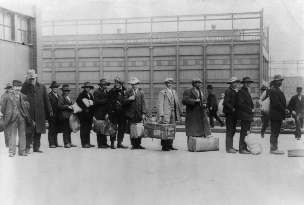 Stretched Canvas Art - Ellis Island C1911. /Nimmigrant Men Arriving At ...