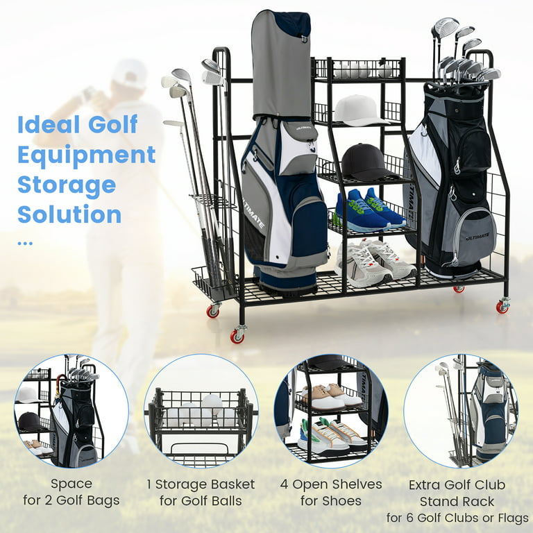 Gymax Extra Large Golf Bag Storage Organizer for Garage Fits 2 Golf Bags &  Accessories 