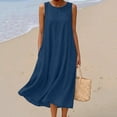 thumbnail image 2 of Gpaecead Women's Denim Round Neck Sleeveless Tank Dress Solid Color Loose Fit Casual Spring Summer Midi Gown A-Blue, 2 of 7