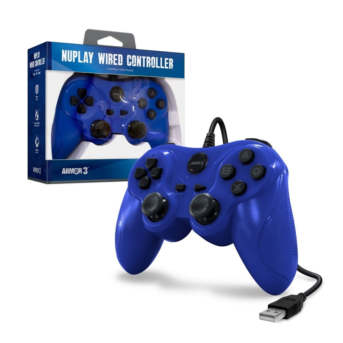 Nuplay Wired Game Controller For Ps3 Blue Armor3 Walmart Com