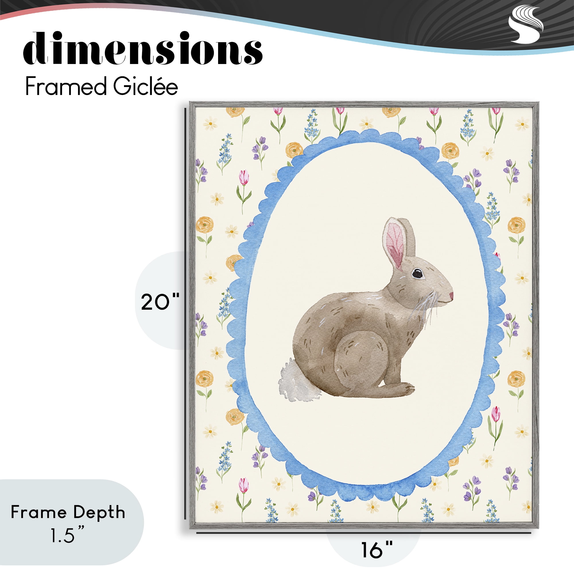 Stupell Industries Delicate Spring Bunny Florals Gray Framed Giclee Art, design by Nina Jacobs