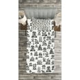 thumbnail image 3 of Ambesonne City Quilted Bedspread Set 2 Pcs, Village Houses Doodle Town, Twin Size, Black White, 3 of 3