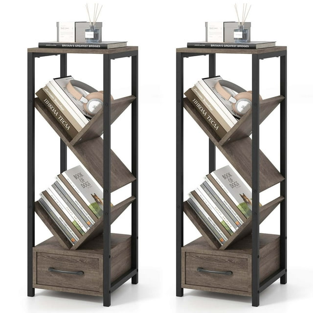 Costway 2 PCS 4 Tier Floor Standing Storage Organizer with Drawer Anti-Tipping Kits