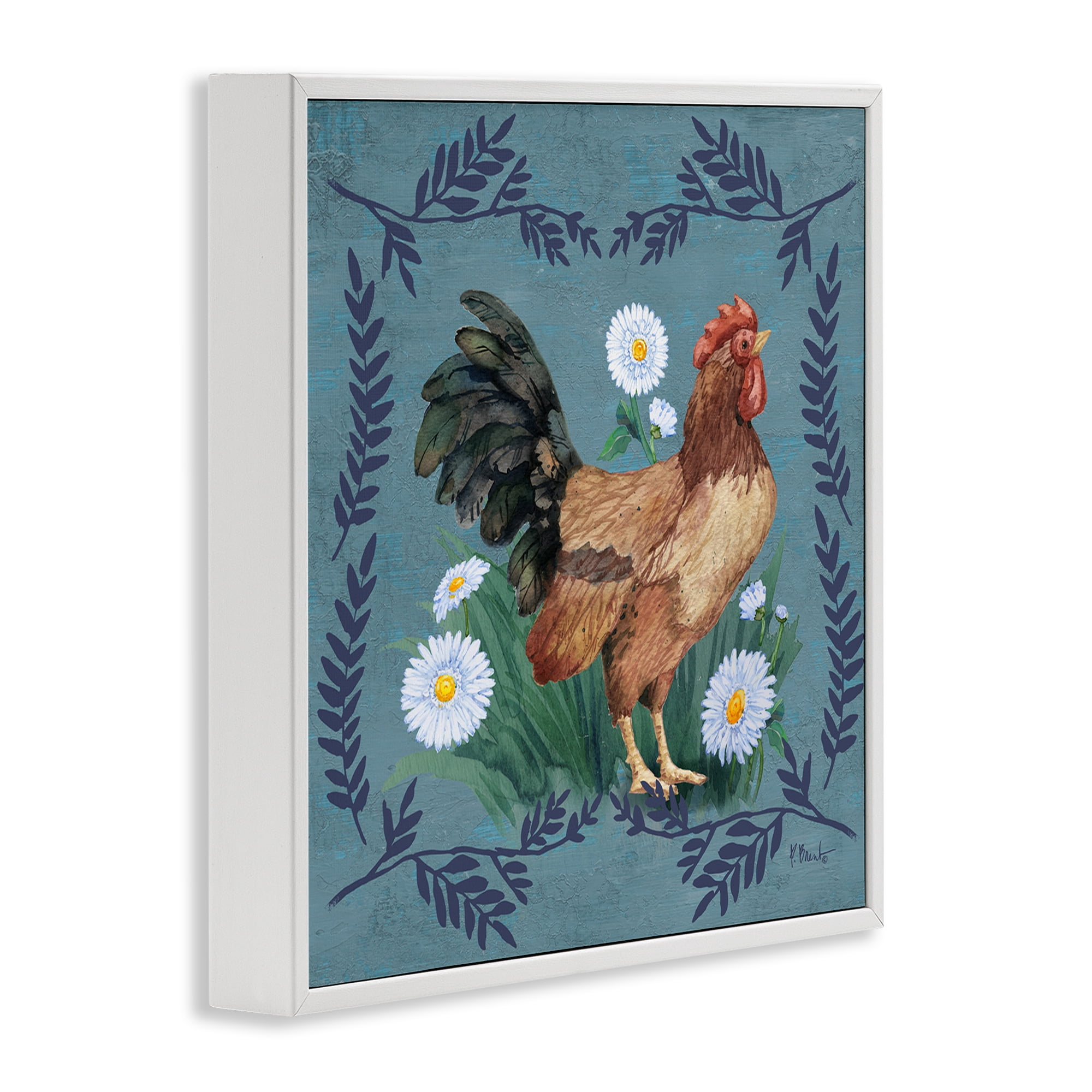 Stupell Industries Rooster & Daisies Animals & Insects Painting White Framed Art Print Wall Art, 17 x 17