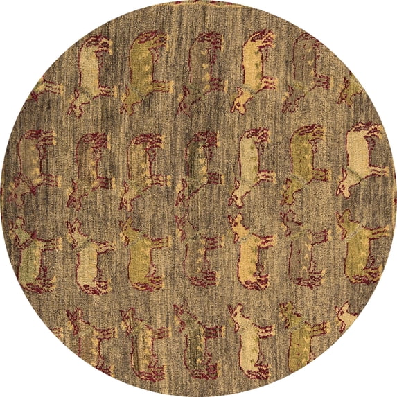 Ahgly Company Indoor Round Abstract Brown Modern Area Rugs, 8' Round