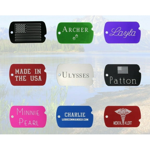 Lobo Commander Aluminum & Stainless Steel Customizable Split Ring Engraved Dog ID Tag, Multi-color, L