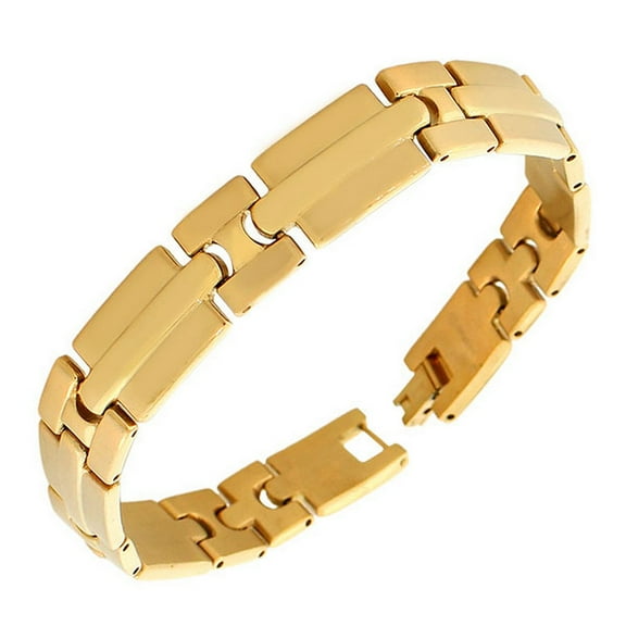 Stainless Steel Yellow Gold-Tone Polished Matte Men's Link Chain Bracelet