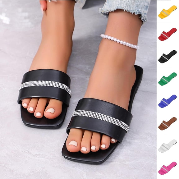 Miluxas Women's Rhinestone Sandals Glitter Casual Sandal Flats Open Toe Sparkle Slides Yellow 9.5(43)