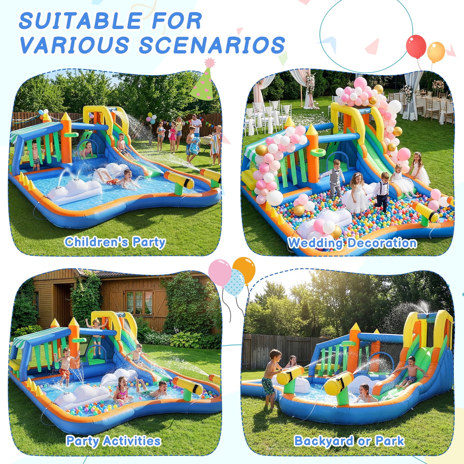 Ktaxon 11-in-1 Inflatable Bounce House with Water Slide, Kiosk Theme Water Park for Kids Backyard, 750W Blower Included
