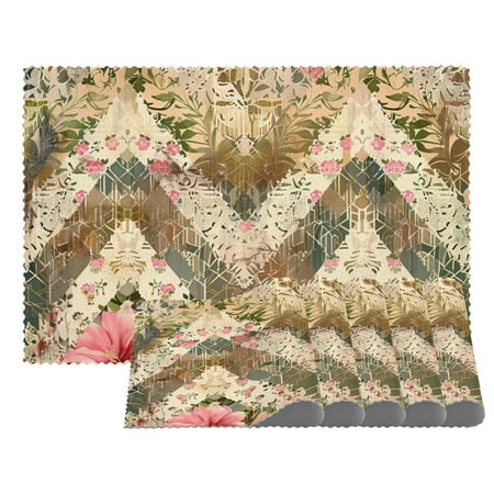 

Placemats Set of 6 Non Slip Washable Table Placemats Ethnic Vintage Indian Floral