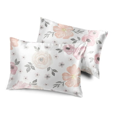Sweet Jojo Designs Watercolor Floral Pink Grey White Decorative Satin Pillowcases