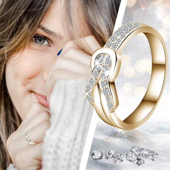 YYKihy Friendship Love Knot Ring Gold Plated Diamond Love Knot Promise Ring Twisted Rope For Women