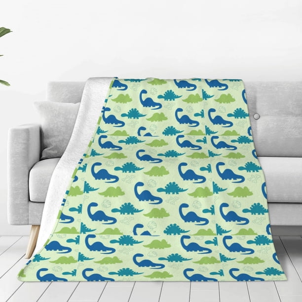 Balery Cute Dinosaur Blue Green Manta de Felpa Suave y Acogedora – Cobija de Franela Aterciopelada para Cama, Lavable y Cálida para Sofá, Mascotas, Transpirable-60"x50"