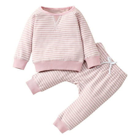 

Fsqjgq Baby Summer Clothes Kids Baby Boys Girls Striped Patchwork Long Sleeve Blouse Tops Cotton Elastic Waist Pants Trousers Sleepwear Pajamas Outfit Set 2Pcs Clothes Hoodies Baby Boys Pink 24M