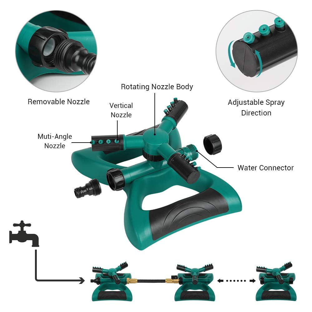 NEX 360 Rotating Lawn Sprinkler- Adjustable Lawn Irrigation System With Three Arm Sprinkler, 12 Built-in Spray Nozzles (NE-PL07-10)