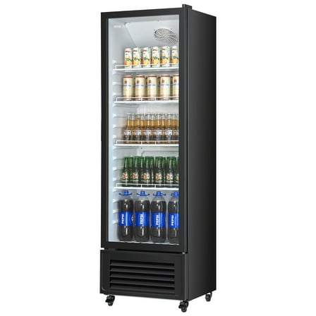 VEVOR Commercial Merchandiser Refrigerator, 11.47 CU.FT Glass Door Display Refrigerator, Upright Beverage Refrigerator Cooler Merchandiser with 4 Adjustable Shelves, Casters, Soft LED Light, Black