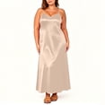 thumbnail image 2 of Fengqque Satin Nightgowns for Women Lace Sleepwear V-neck Silk Slip Sleepshirts Negligee Solid Color Nightwear Khaki M, 2 of 9