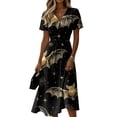 thumbnail image 2 of Womens Halloween Midi Dress V Neck Short Sleeve A-Line Self Tie Waist Halloween Print Soft Casual Dress for Daily Outings Halloween Theme Parties, 2 of 5